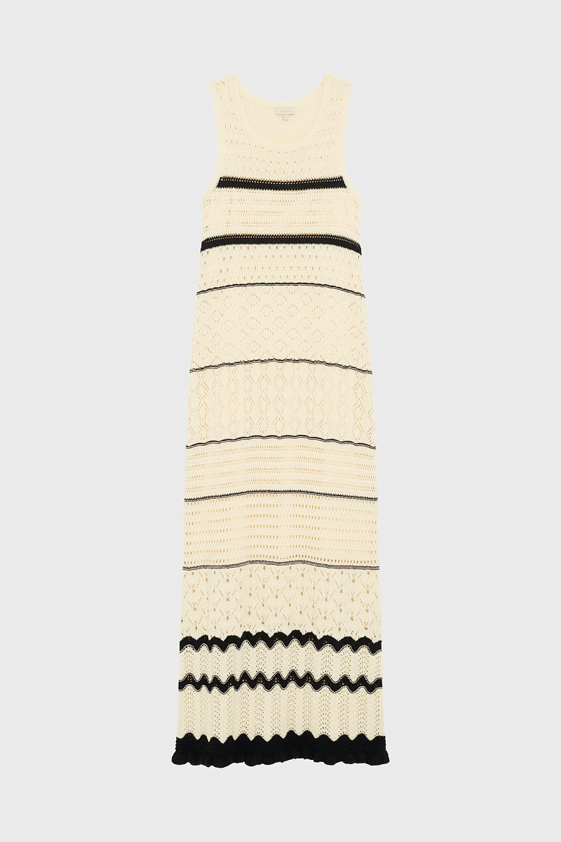 ASSIA - Белое ажурное трикотажное платье в полоску