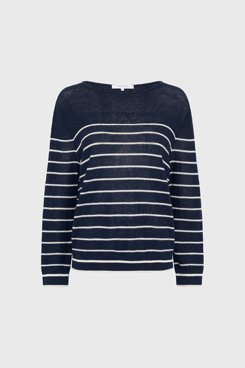 LEVIA - Синий джемпер из смесового льна свободного кроя