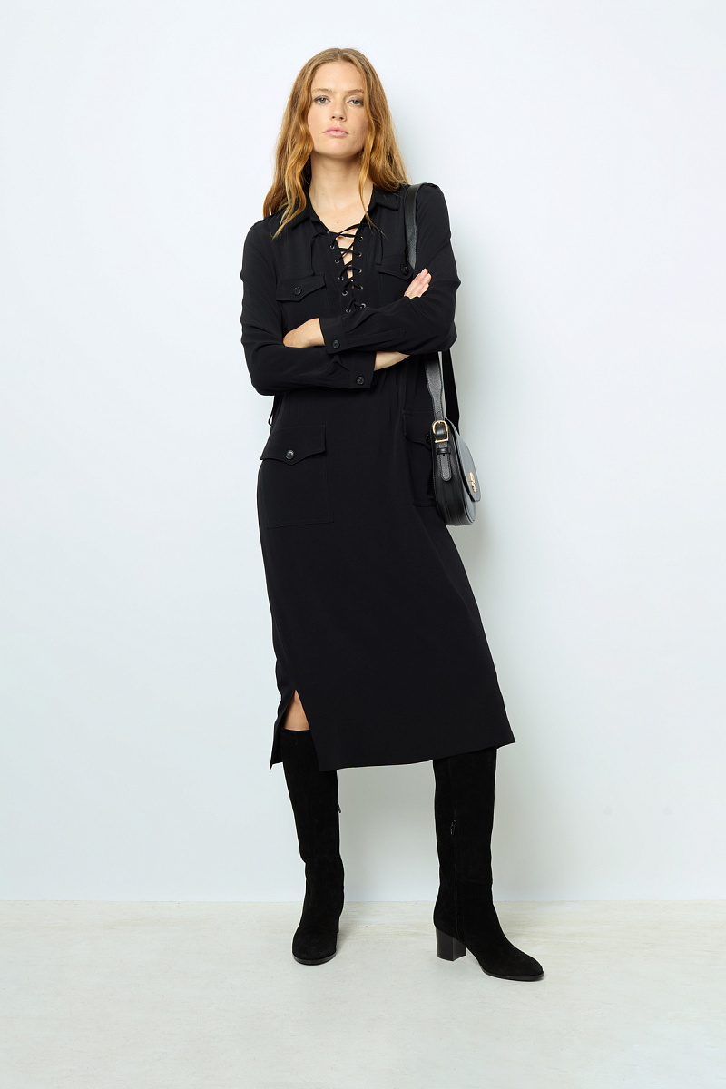 SIRENA - Черное макси-платье с вырезом на шнуровке