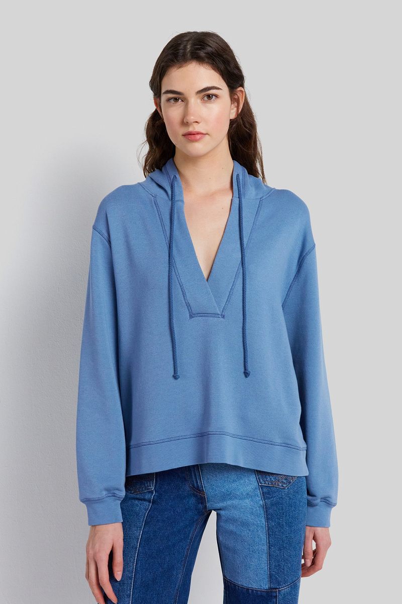 ANAIS - Синий пуловер с V-образным вырезом из хлопка