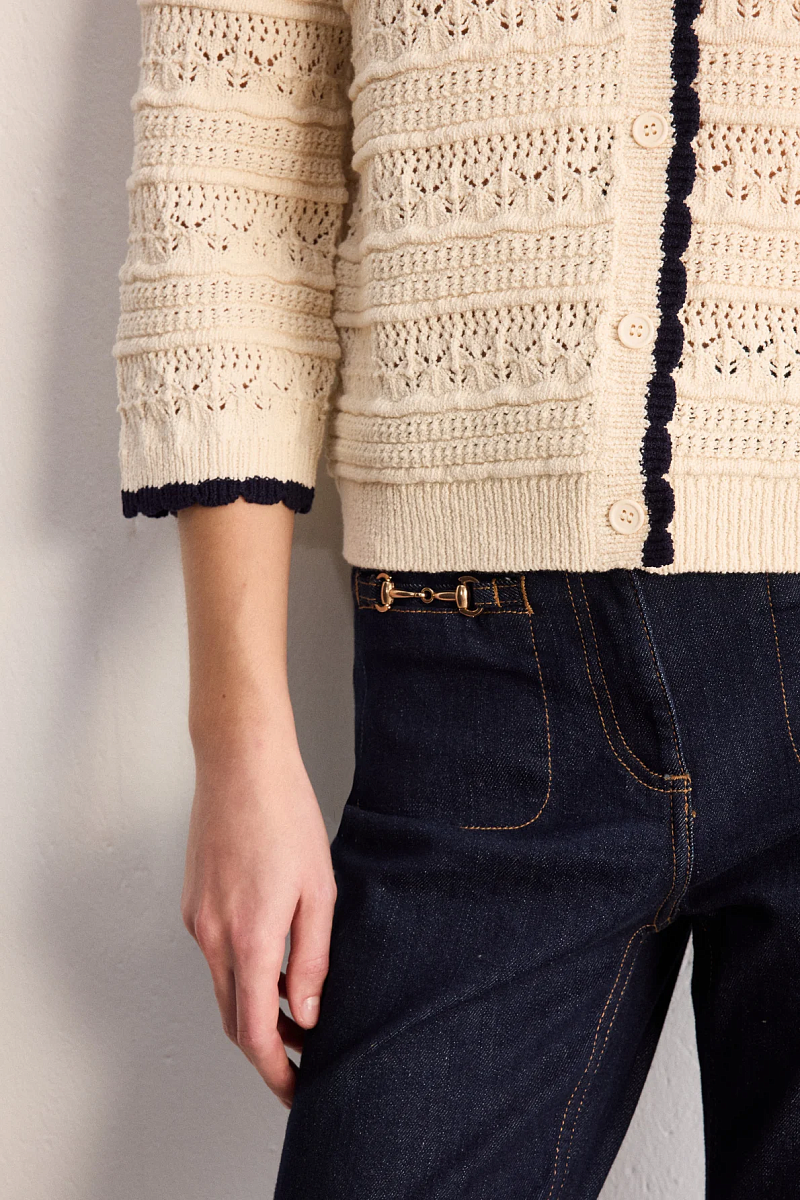 LYSA - Белый вязаный кардиган с контрастным воротником-поло