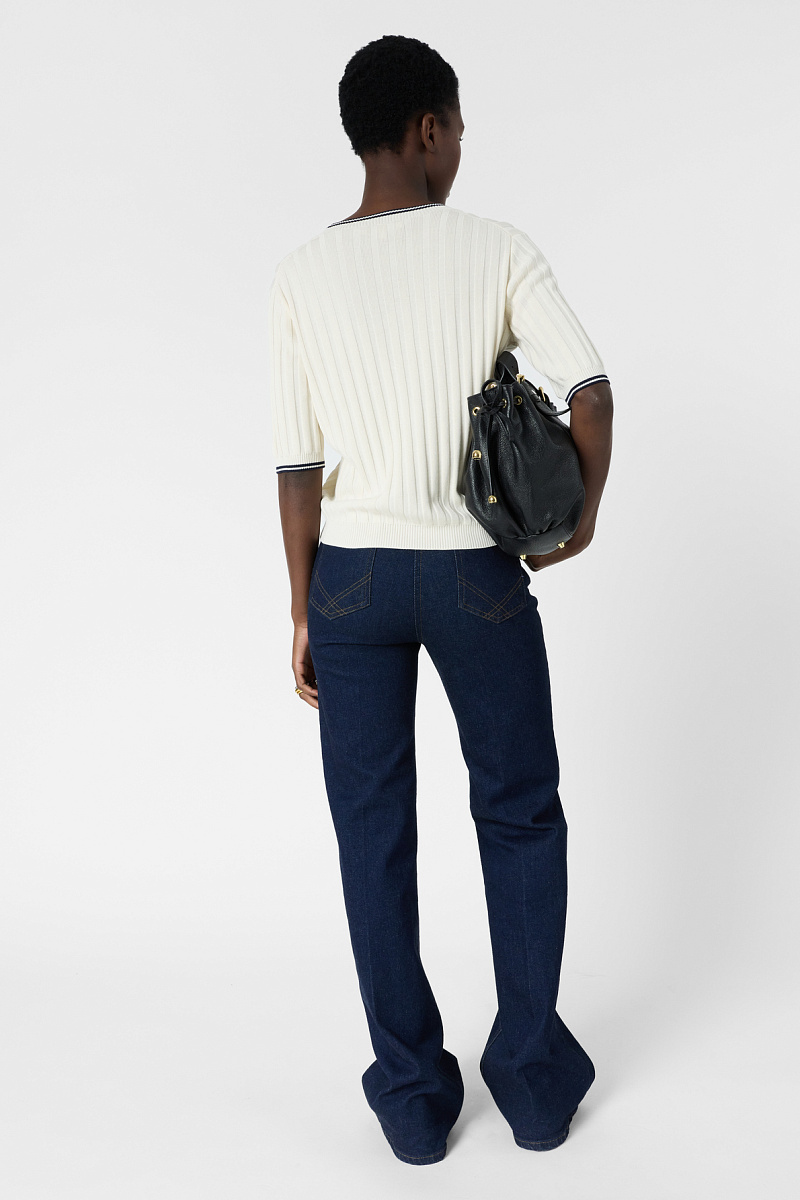 LYRA - Белый ребристый джемпер с короткими рукавами