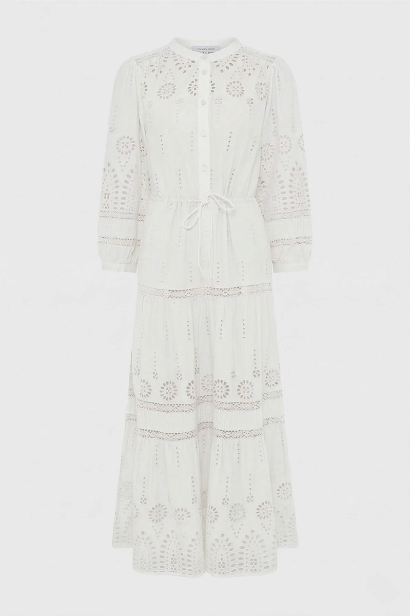 RHONIE - Белое ажурное платье-макси из хлопка