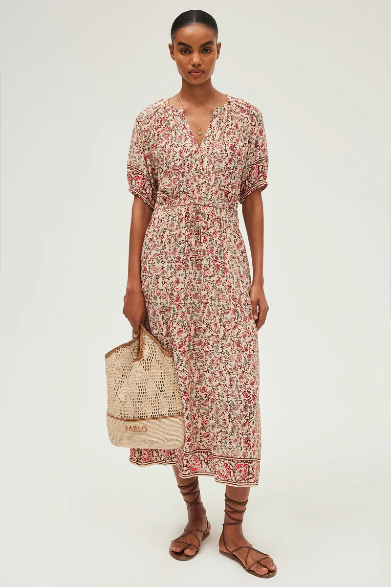 APPLE - Длинное приталенное платье с растительным принтом