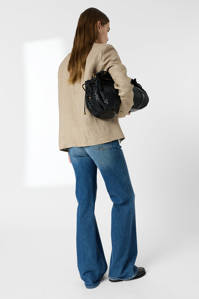 TALIYA - Бежевый льняной жакет на однобортной застежке