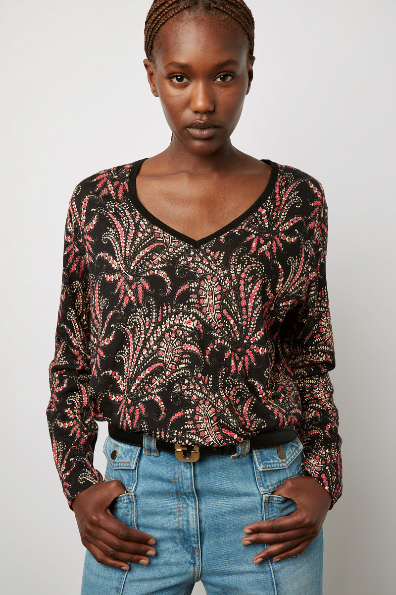 ADELINA - Лонгслив с принтом и V-образным вырезом