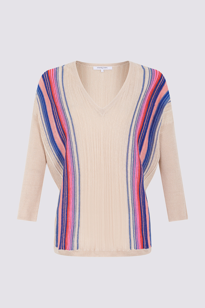 LOUNA - Пуловер в полоску с V-образным вырезом из льна