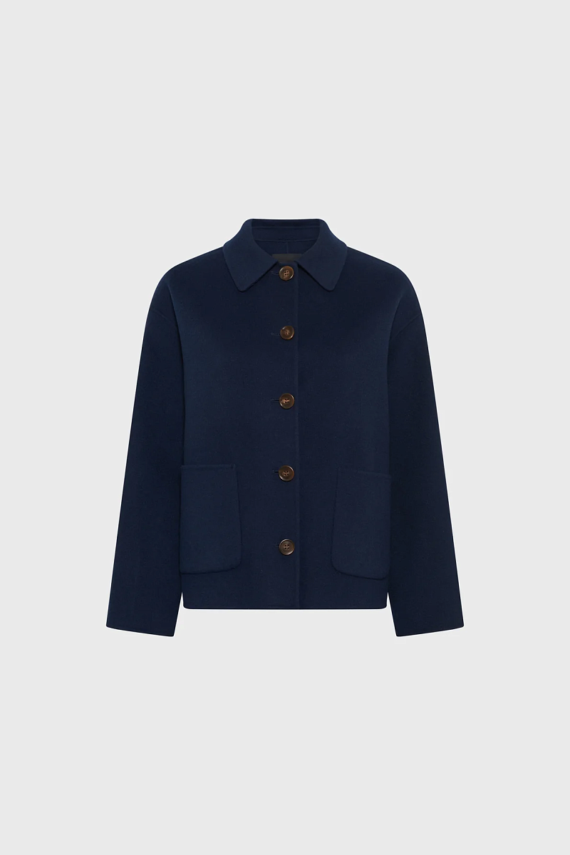 PERRINEA - Синее короткое пальто из двусторонней шерсти