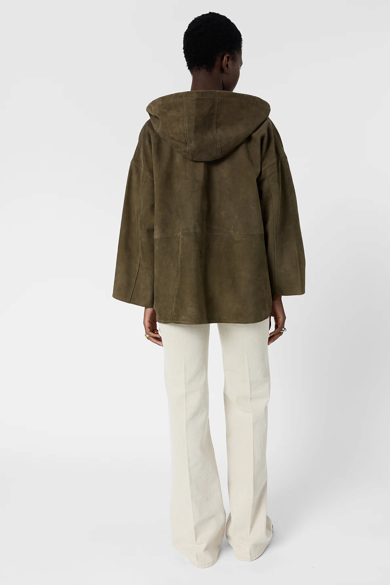 TASSYA - Укороченное замшевое пальто с капюшоном в цвете хаки