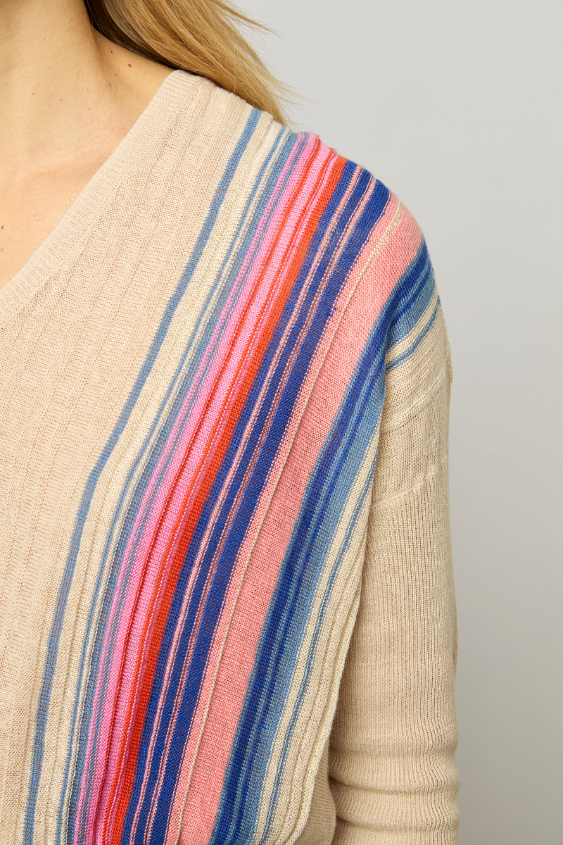 LOUNA - Пуловер в полоску с V-образным вырезом из льна