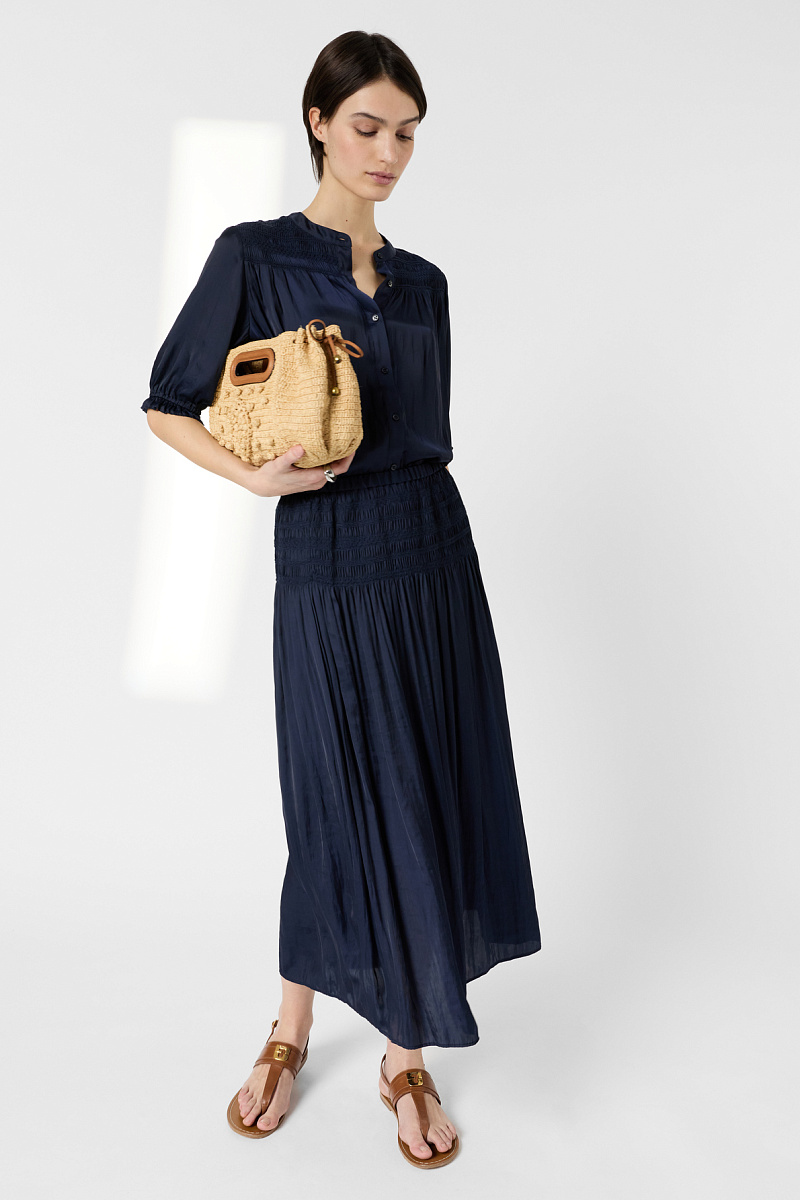 JOLIE - Синяя юбка со сборками на талии в длине макси
