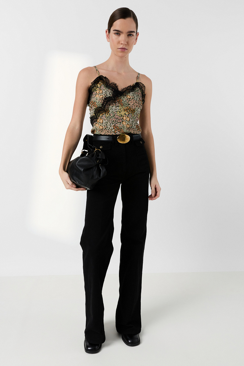 CHESSA - Кружевной топ с тонкими бретелями и цветочным принтом