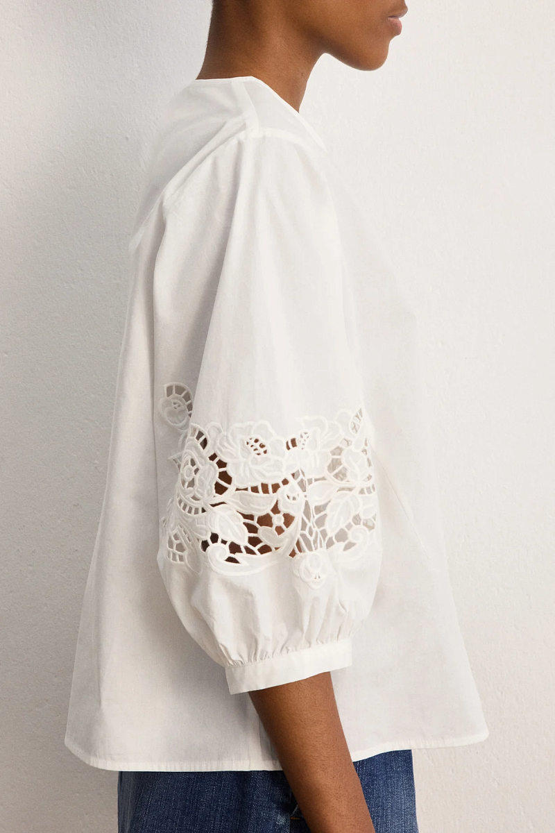 CLEMENCE - Белая блуза из хлопка с ажурной вышивкой