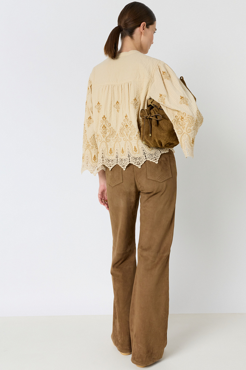 CLIANA - Бежевая рубашка с вышивкой и кружевом