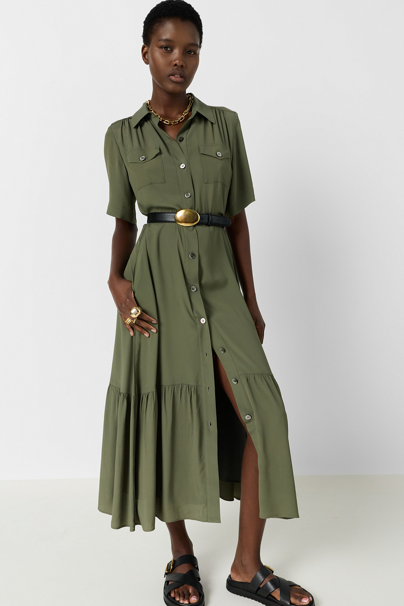 RAINA - Платье-рубашка расклешенного кроя в цвете хаки