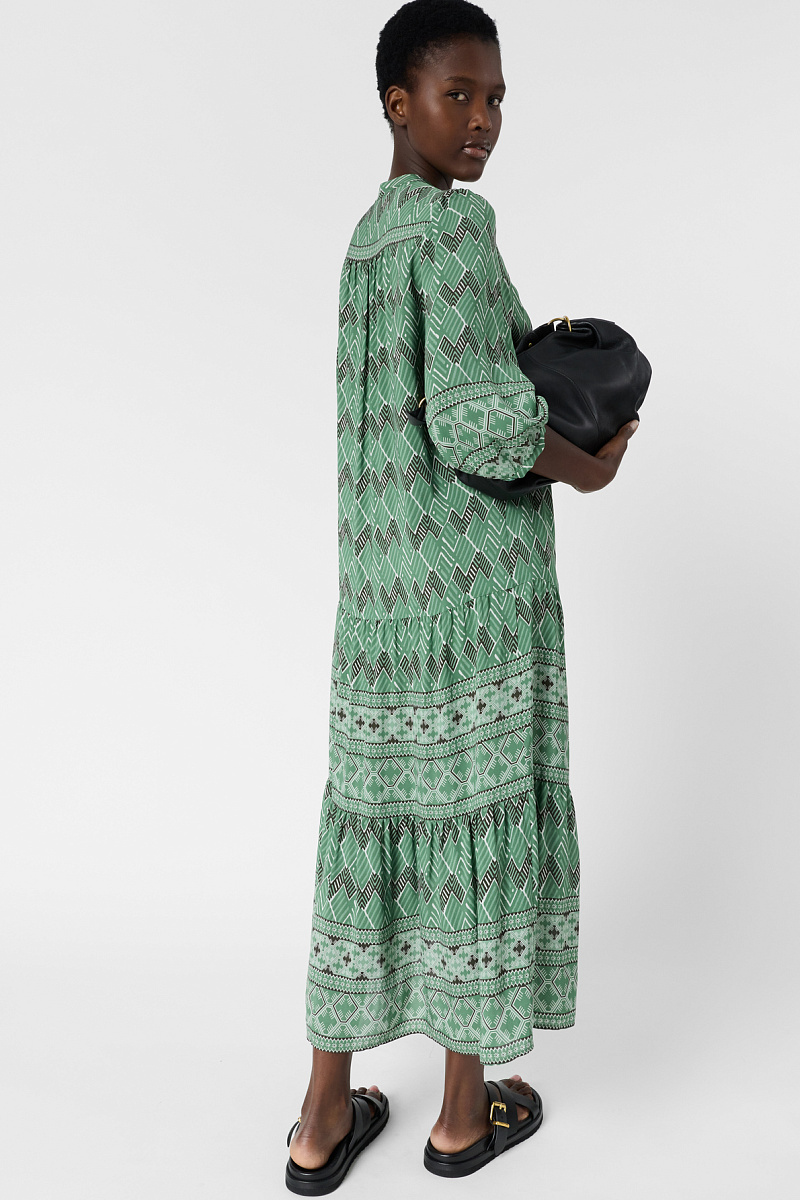 RIHAM - Зеленое платье длины макси с геометрическим принтом