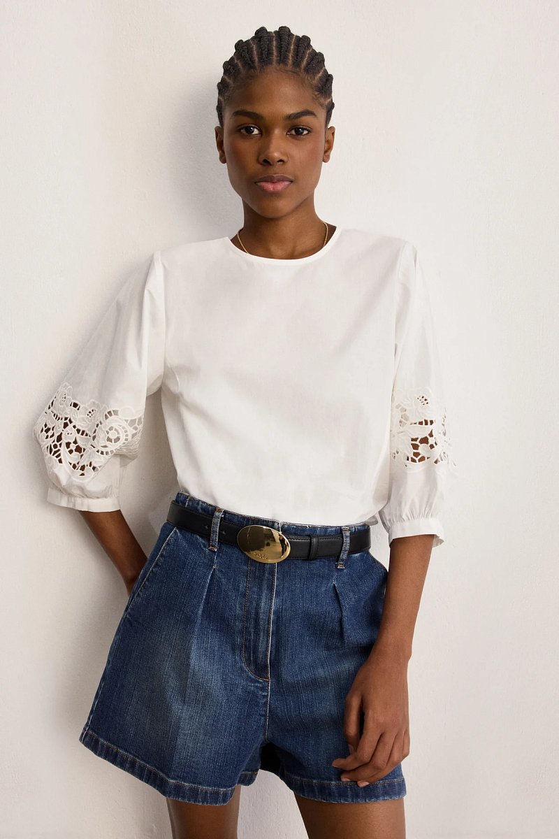 CLEMENCE - Белая блуза из хлопка с ажурной вышивкой