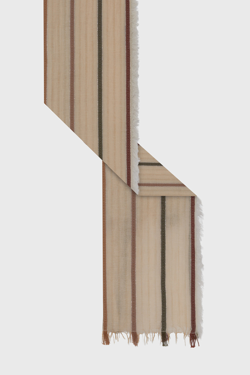 DINAIA - Бежевый шарф в тонкую полоску из хлопка с добавлением люрекса