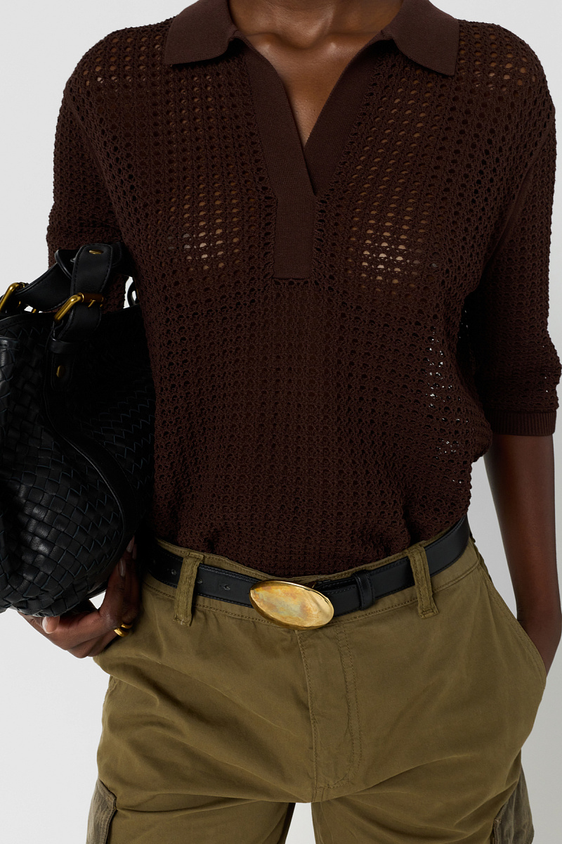 LIANNE - Коричневая ажурная поло-рубашка