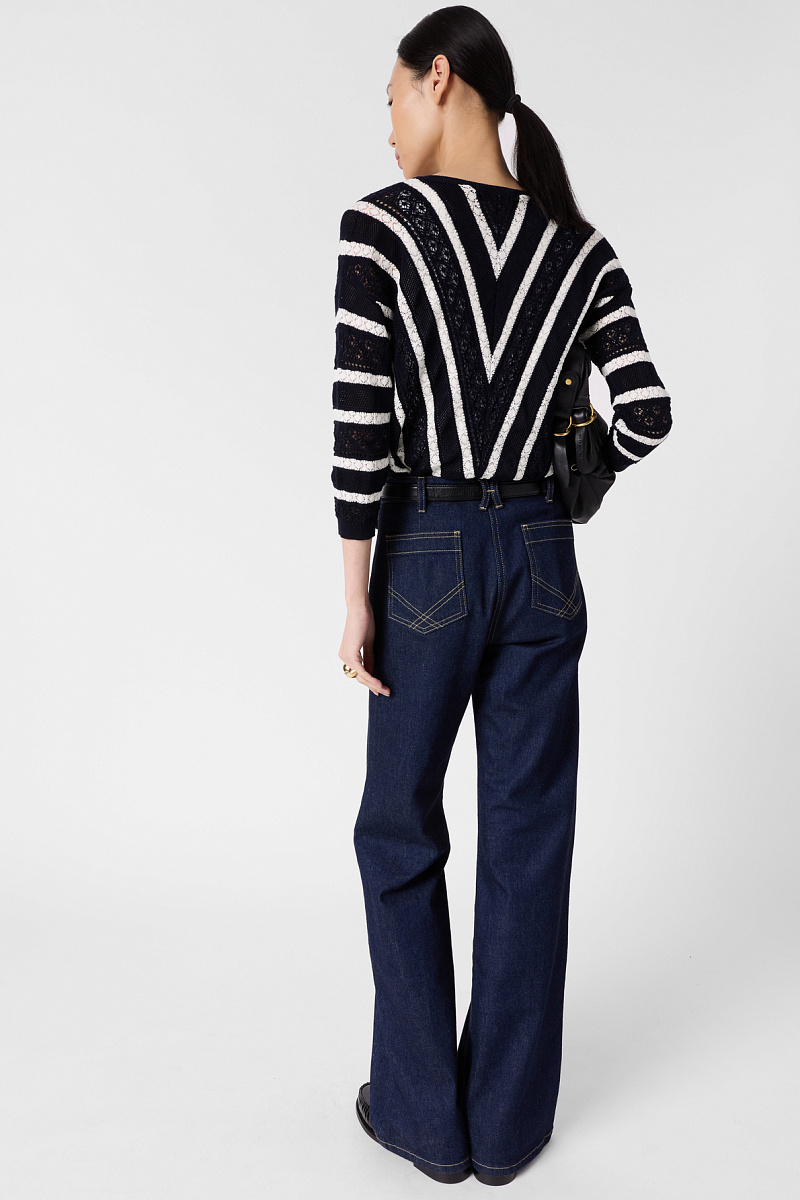 LORETTA - Черный кружевной свитер с контрастными полосами