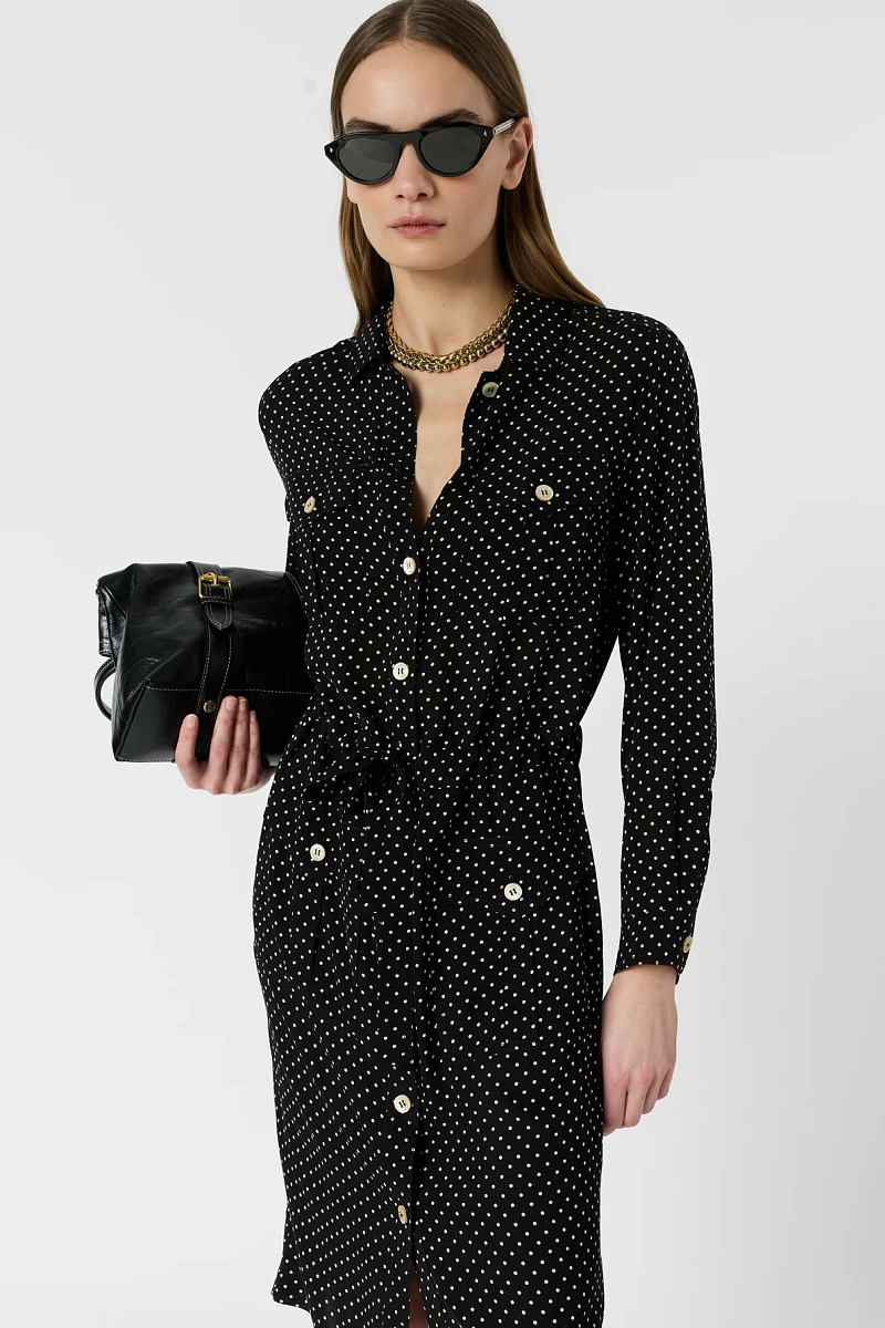 RUZENA - Платье-рубашка черного цвета в мелкий горошек