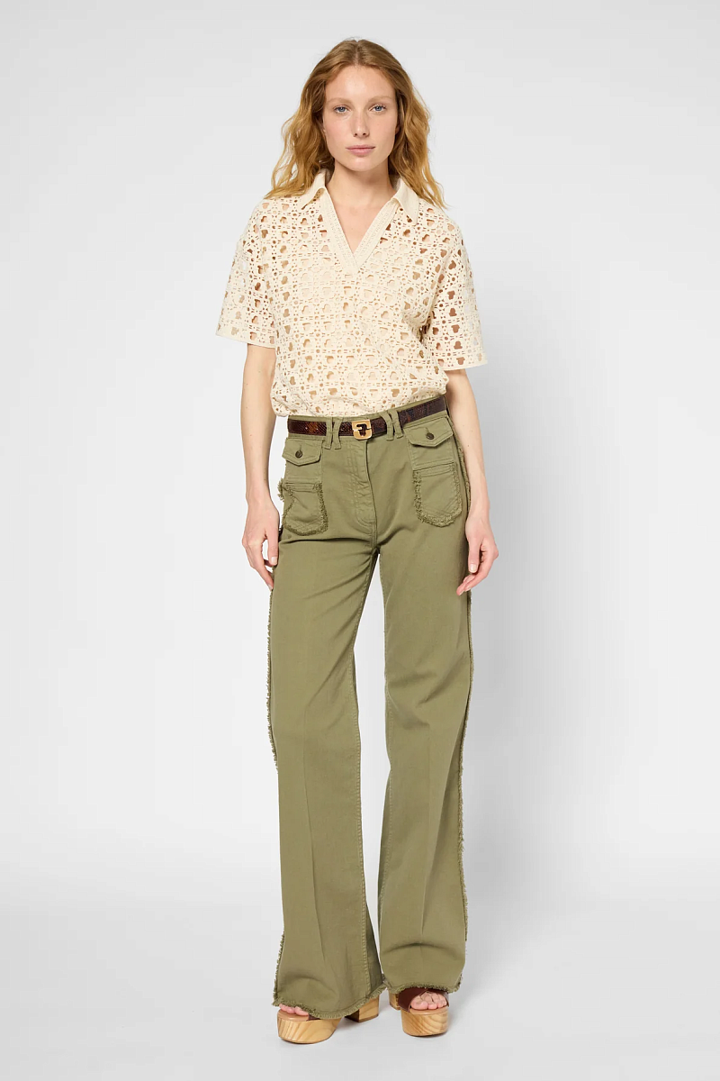 ANNA - Расклешенные джинсы цвета хаки с бахромой