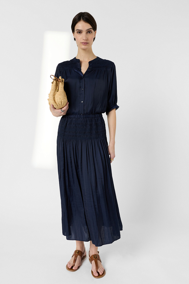 JOLIE - Синяя юбка со сборками на талии в длине макси
