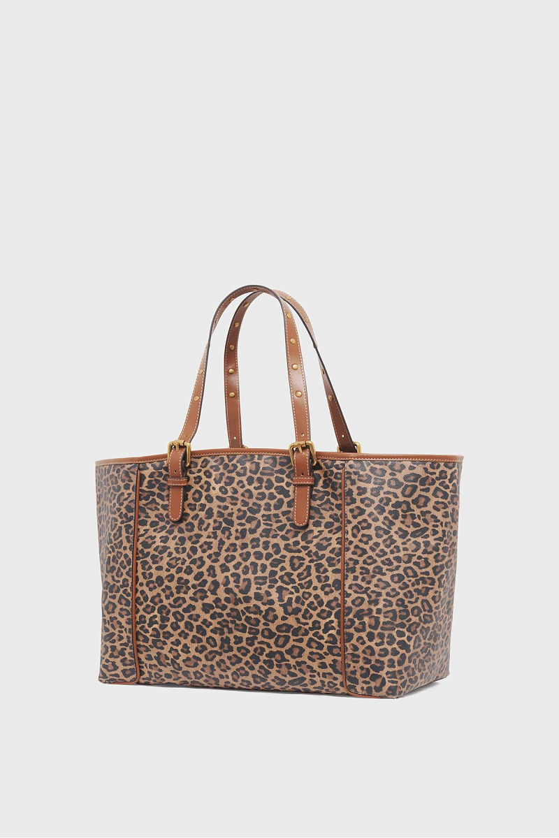 SIMPLE BAG - Тоут из кожи и холщовой ткани с леопардовым принтом