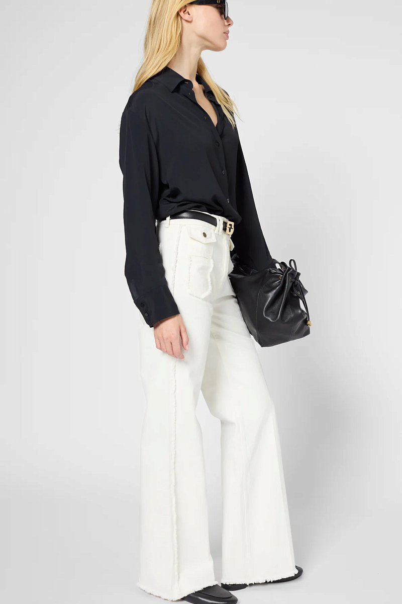 ANNA - Расклешенные джинсы в цвете экрю с бахромой