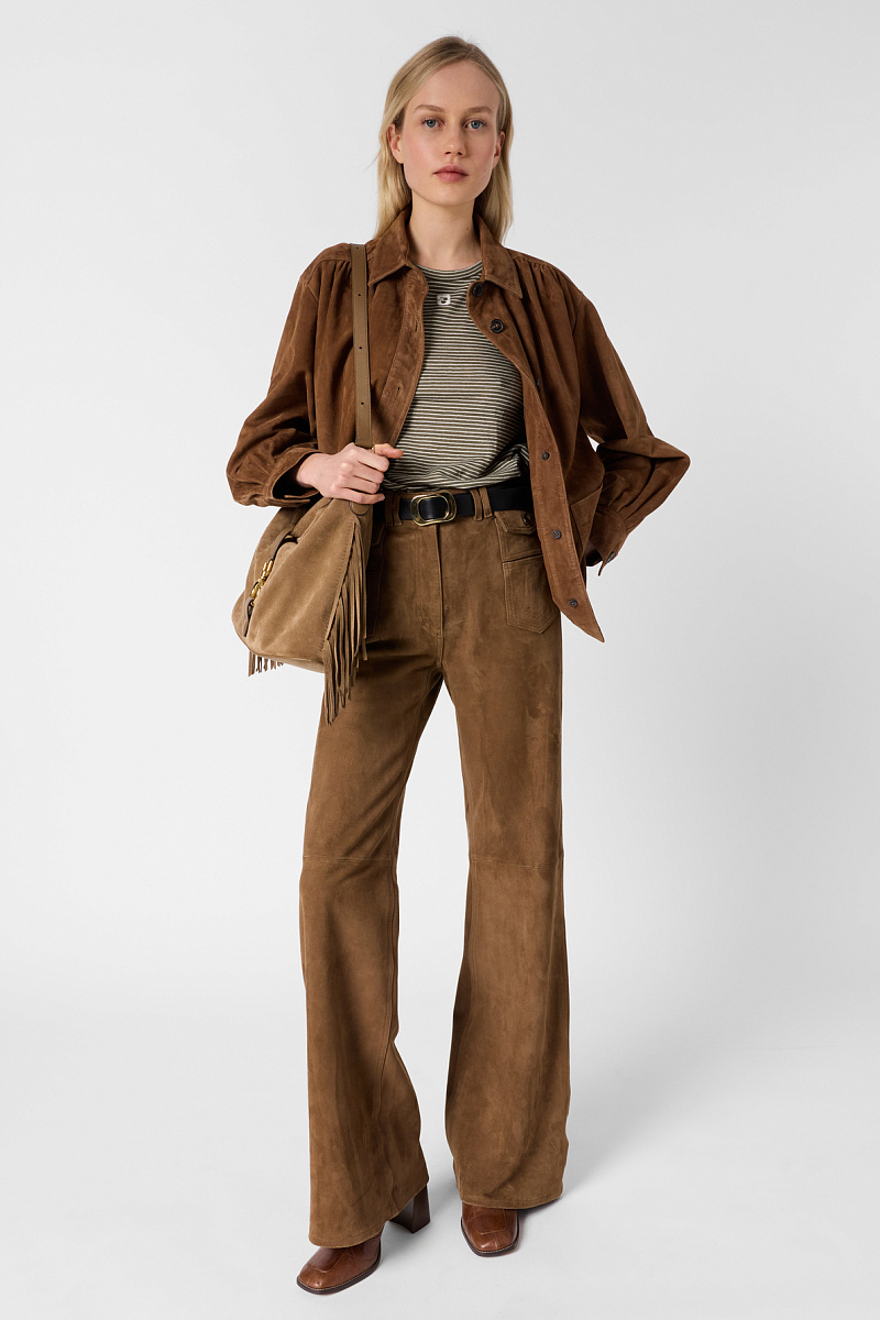 MELVA -  Коричневая футболка в полоску из льна и хлопка