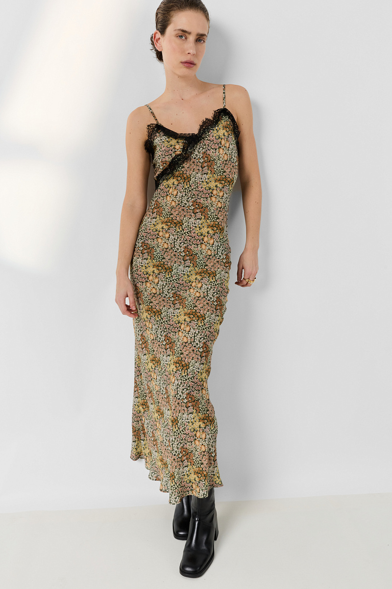 LOU - Длинное платье на тонких бретелях с кружевом