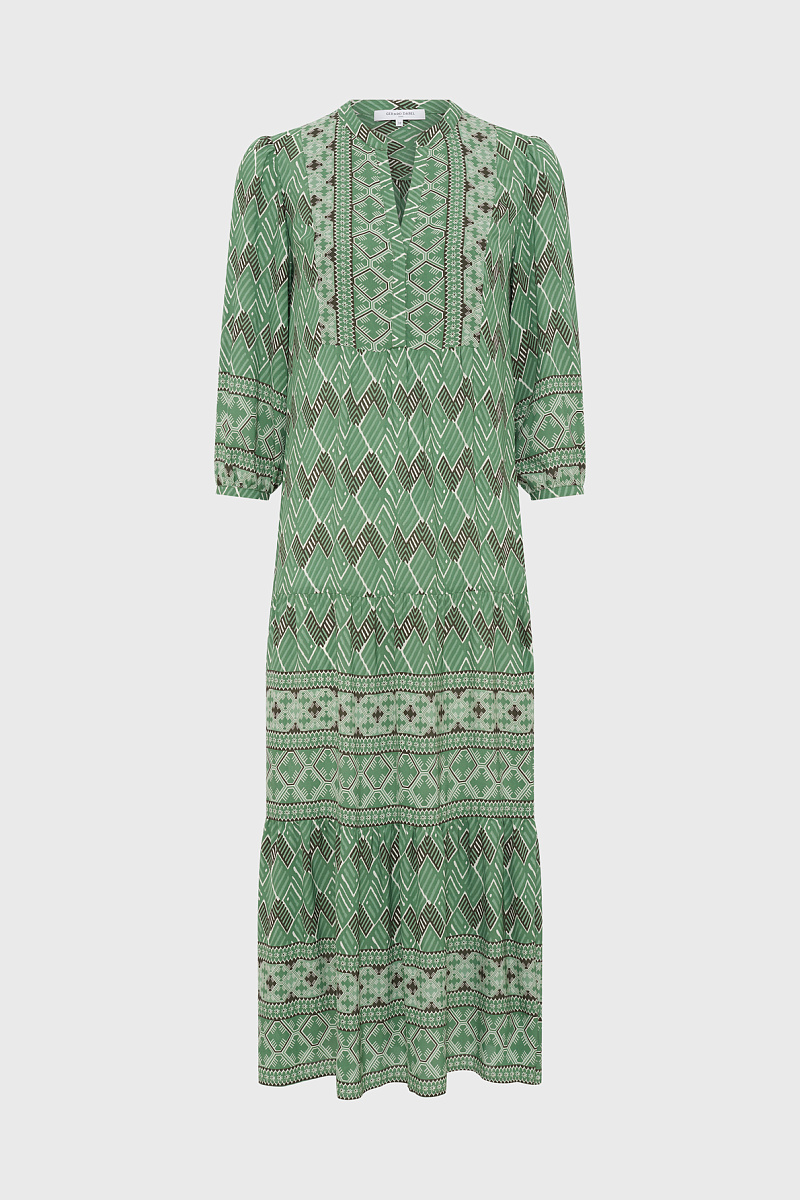 RIHAM - Зеленое платье длины макси с геометрическим принтом