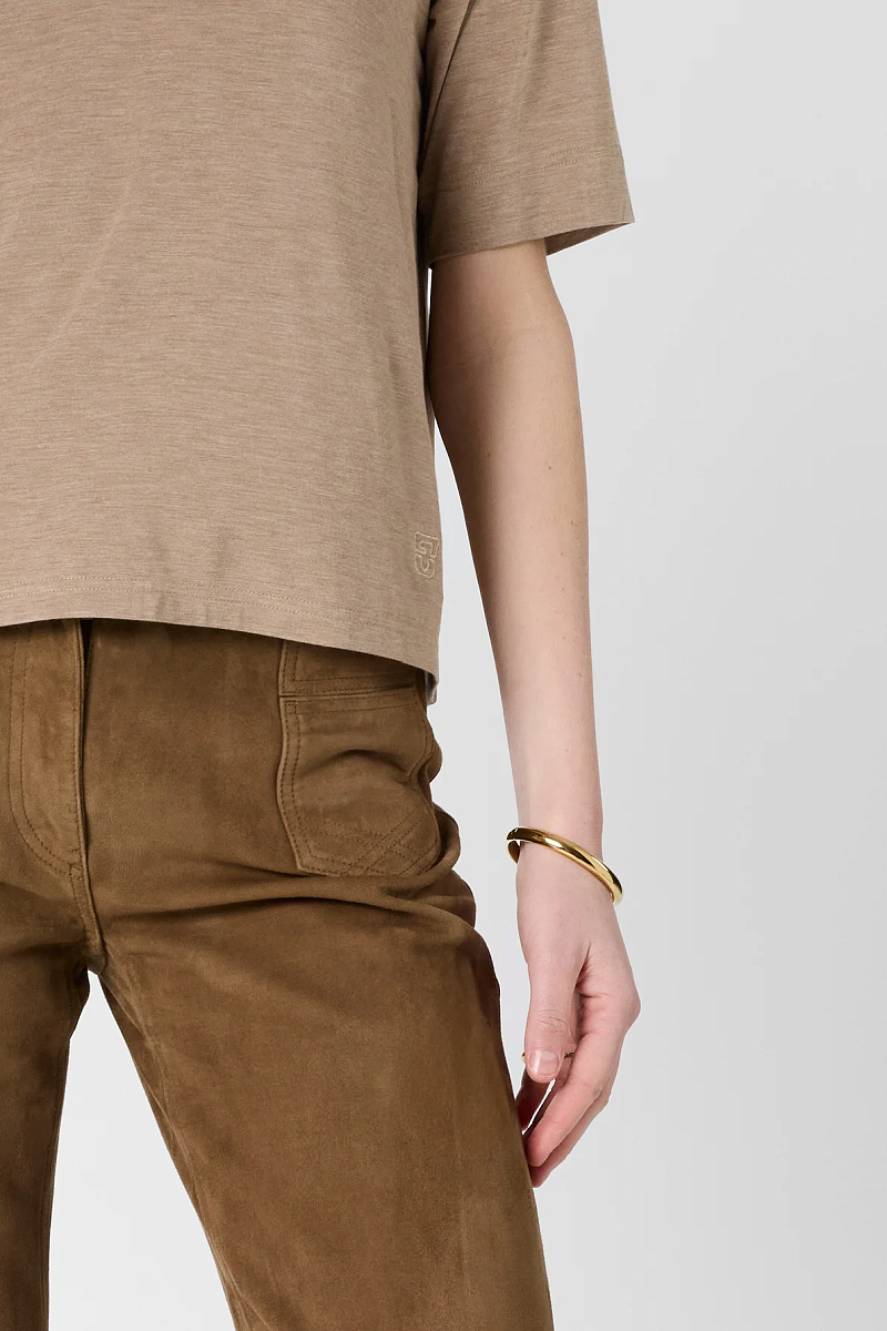 MALVINE - Бежевая свободная футболка с V-образным вырезом