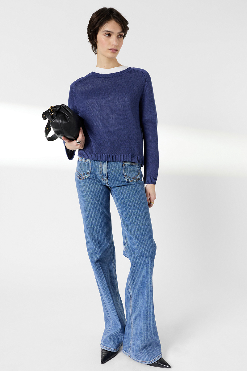 LAURANNA - Синий пуловер из льна с круглым вырезом