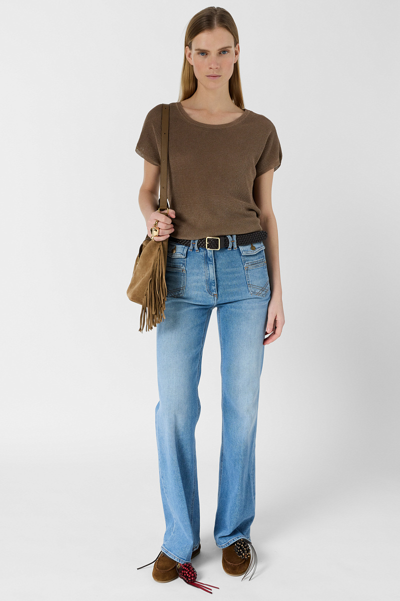 LIXIA - Коричневый джемпер с коротким рукавом  из трикотажа