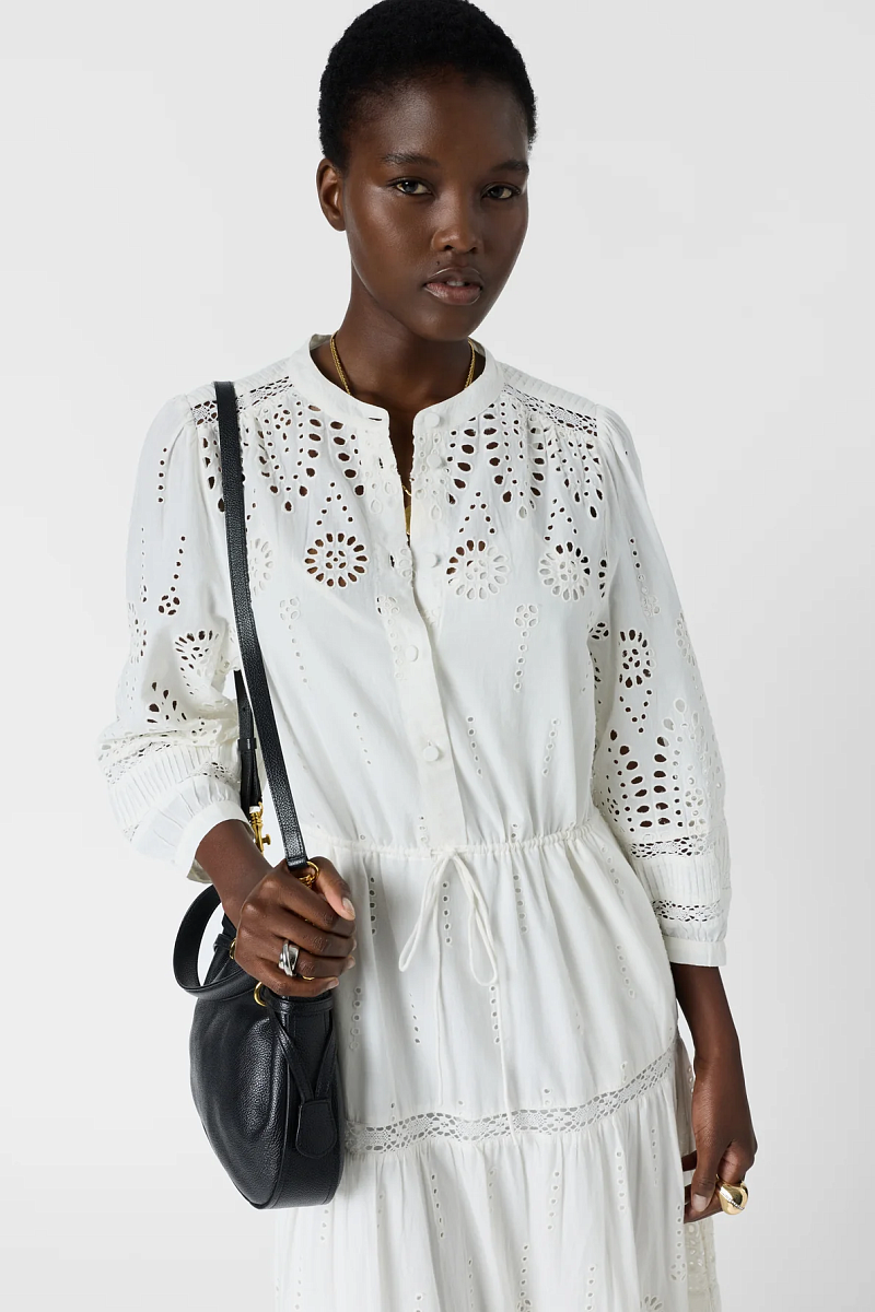 RHONIE - Белое ажурное платье-макси из хлопка