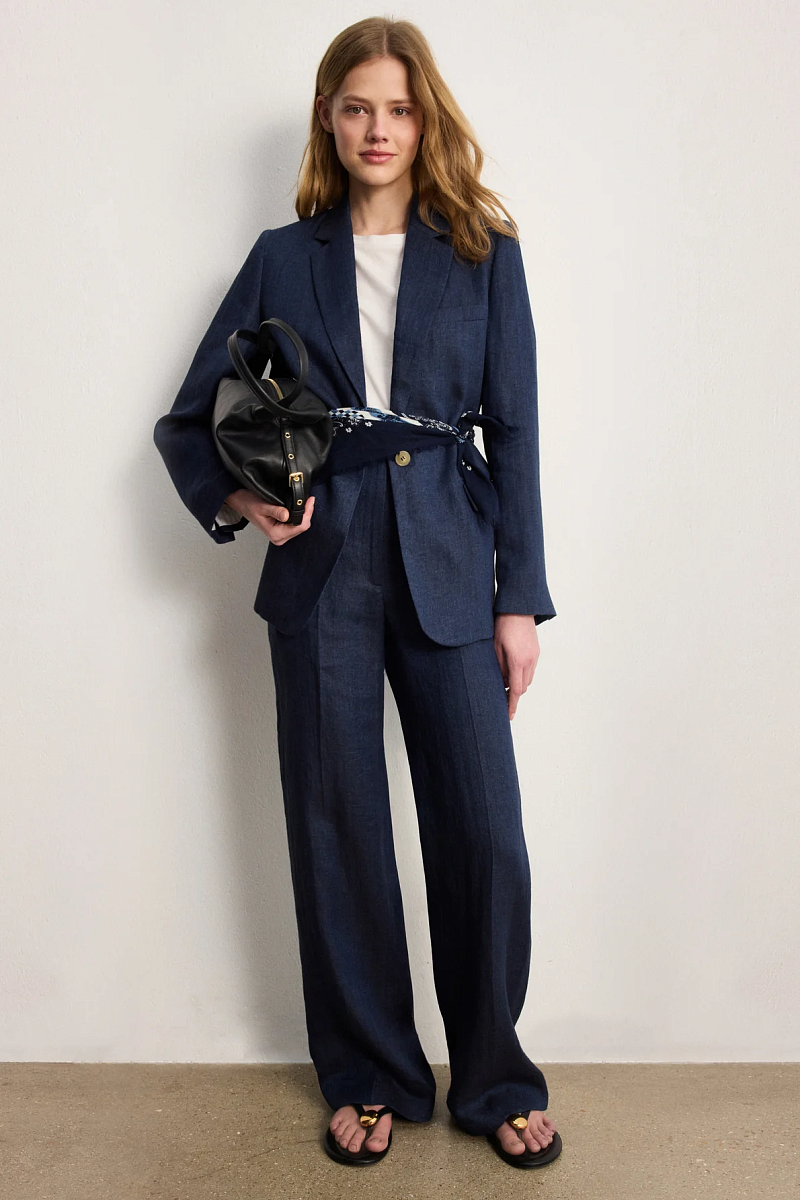 MAYSSA - Льняной жакет в елочку приталенного силуэта