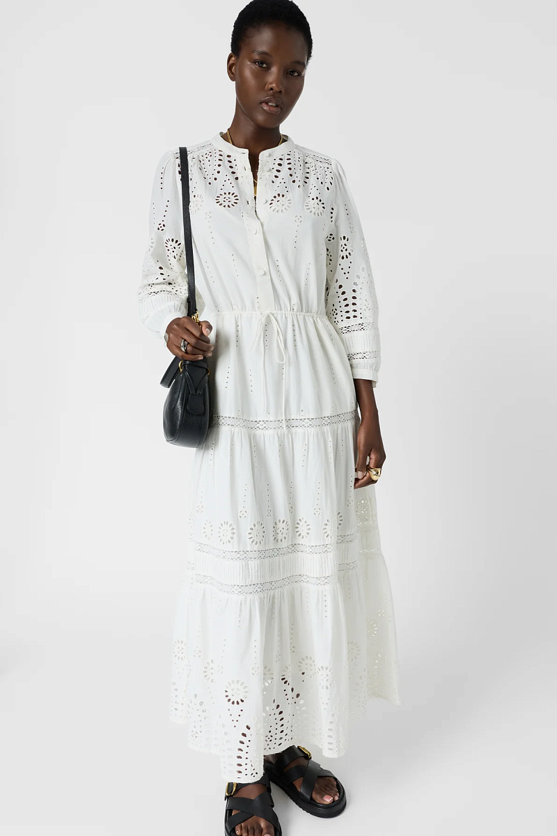 RHONIE - Белое ажурное платье-макси из хлопка