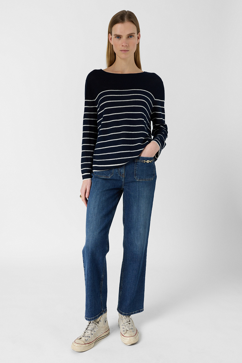 LEVIA - Синий джемпер из смесового льна свободного кроя