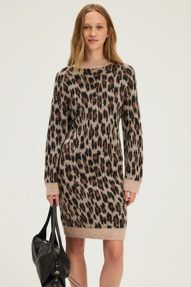 LULIANE - Трикотажное платье из смесовой шерсти альпака с леопардовым узором