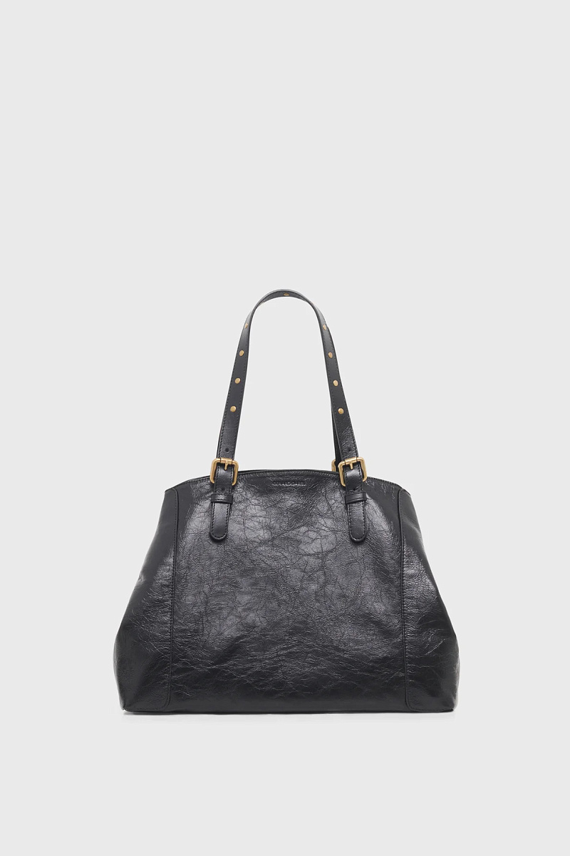 SIMPLE BAG - Черная сумка-тоут из кожи с мятым эффектом