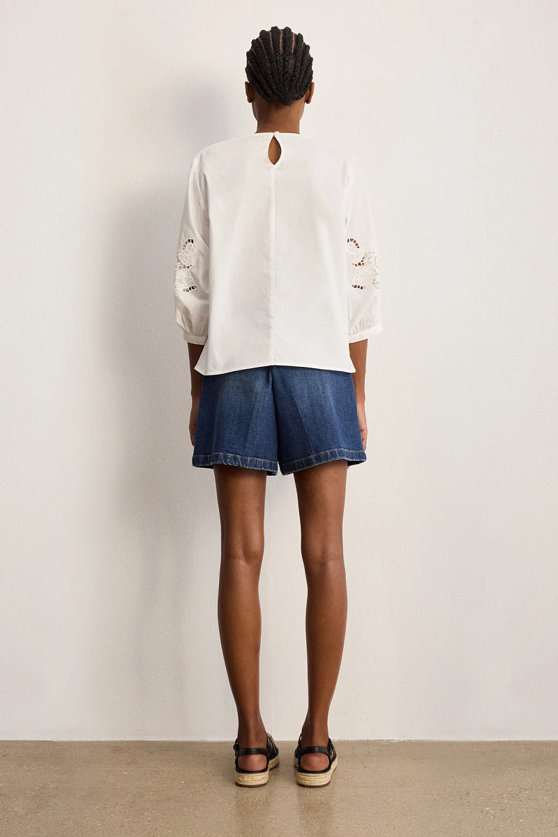 CLEMENCE - Белая блуза из хлопка с ажурной вышивкой