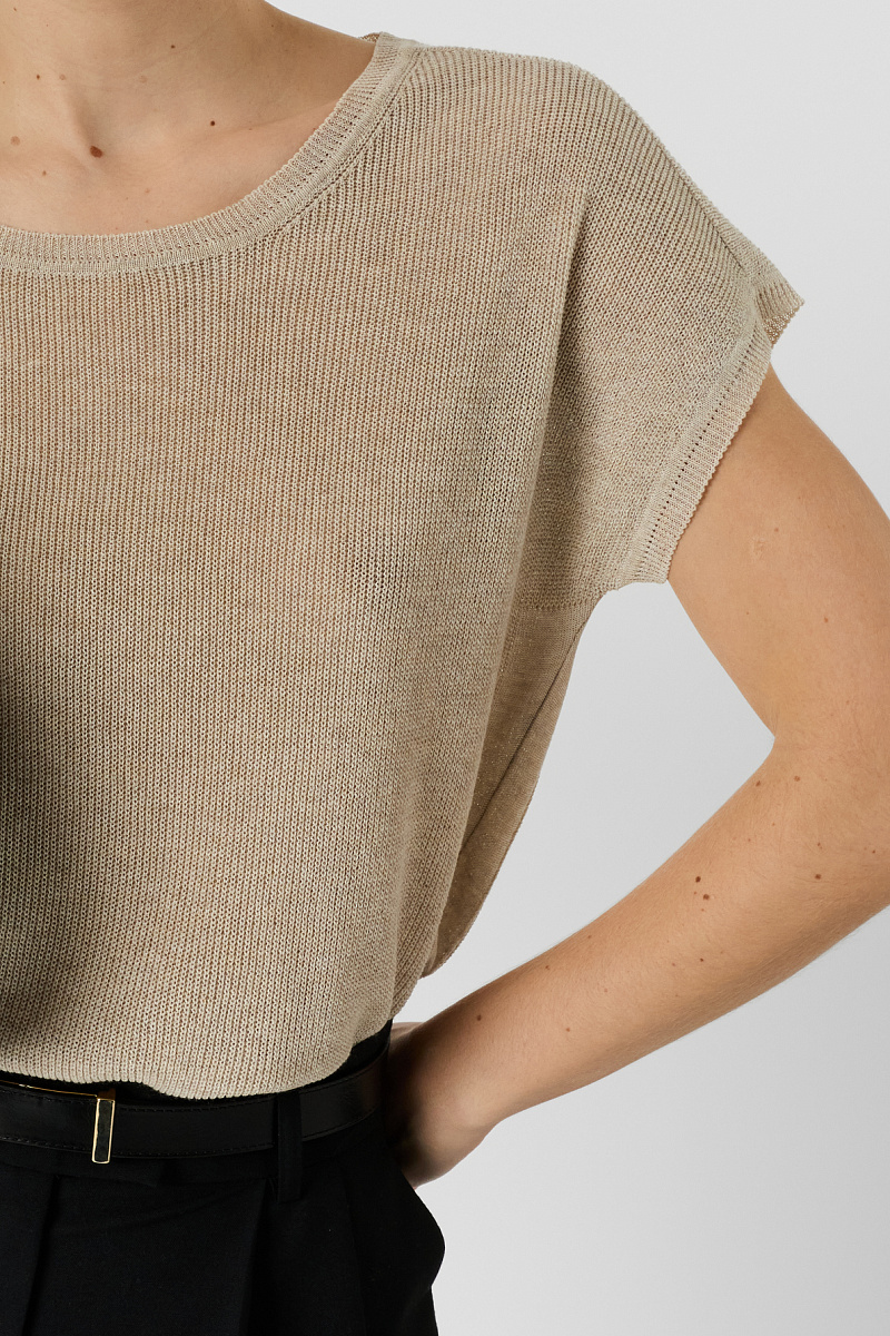 LIXIA - Бежевый джемпер с коротким рукавом из трикотажа
