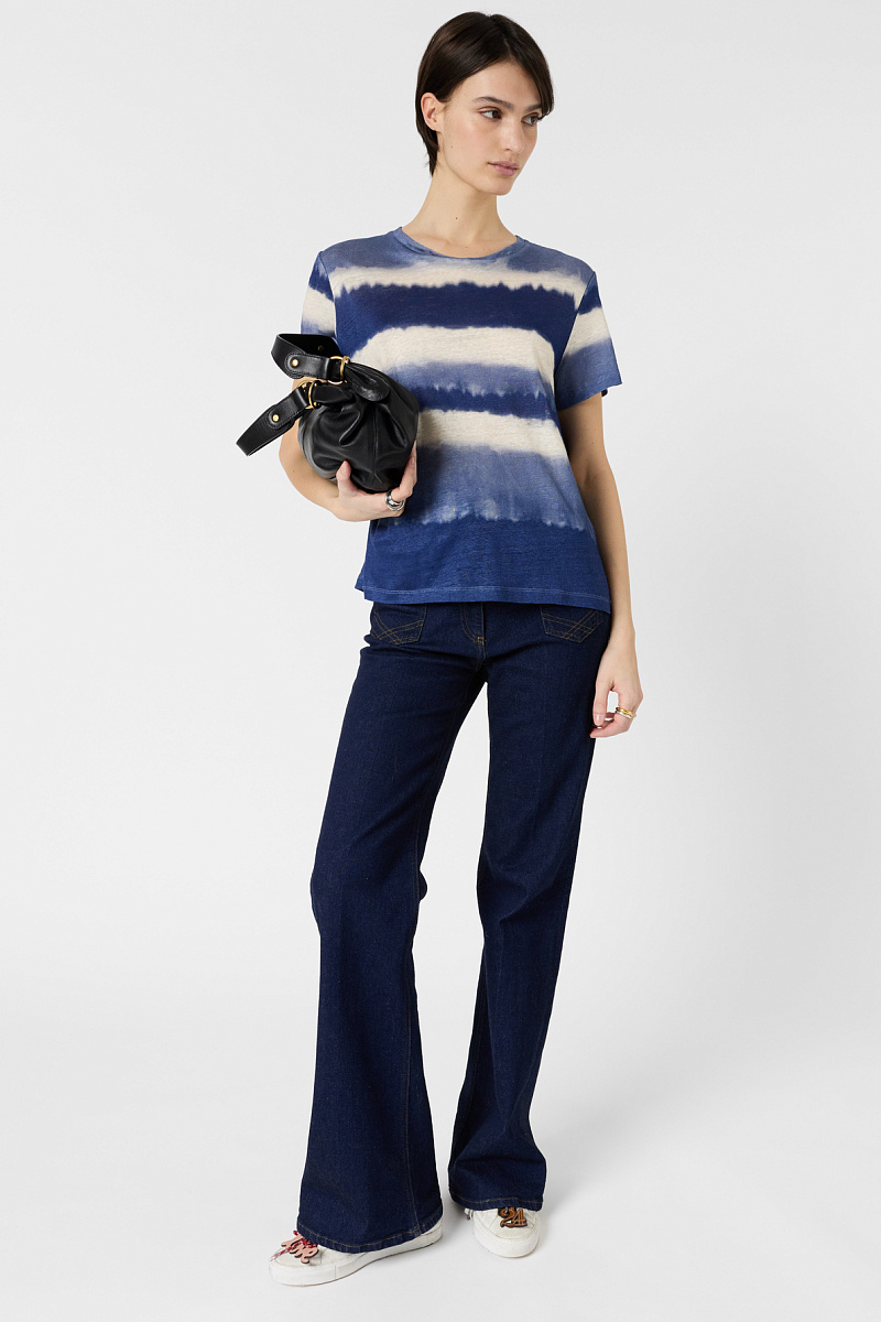 MABINTY - Голубая льняная футболка с эффектом тай-дай