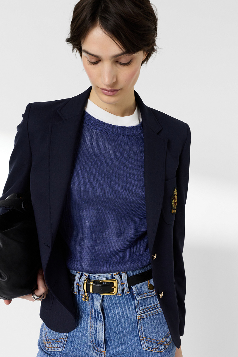 LAURANNA - Синий пуловер из льна с круглым вырезом