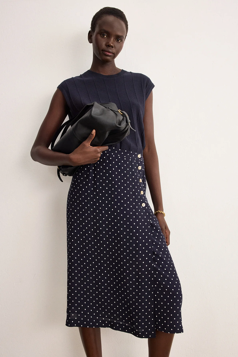 NAYANE - Синяя юбка-миди в горошек с пуговицами