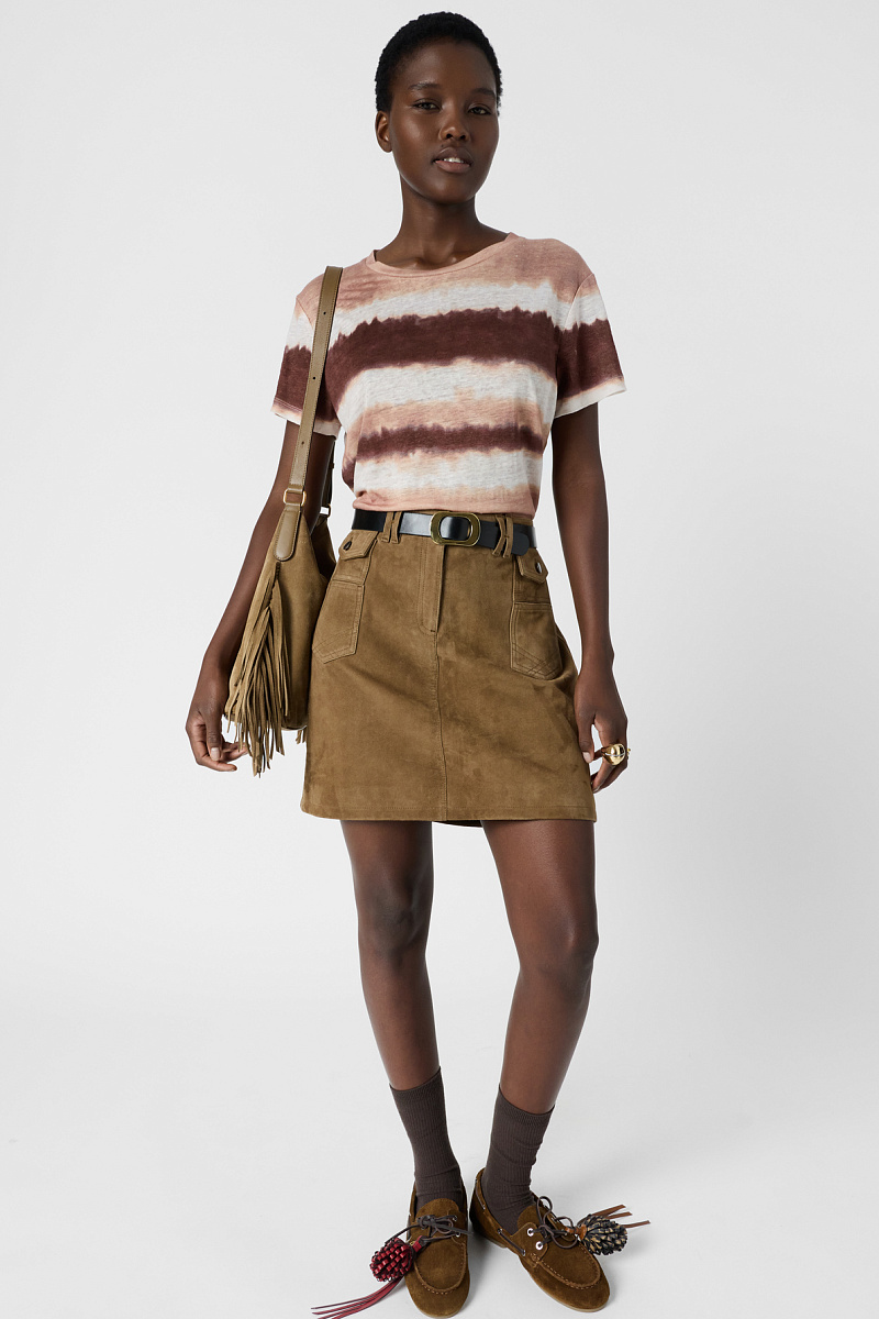 MABINTY - Бежевая льняная футболка с эффектом тай-дай