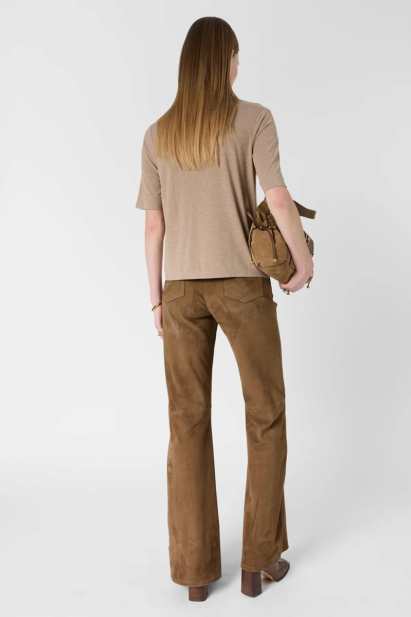 MALVINE - Бежевая свободная футболка с V-образным вырезом