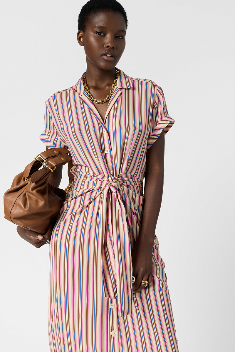 RAENA - Розовое платье-рубашка в полоску приталенного силуэта