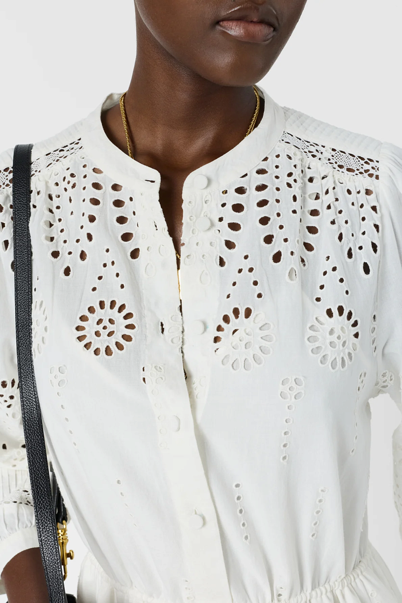 RHONIE - Белое ажурное платье-макси из хлопка